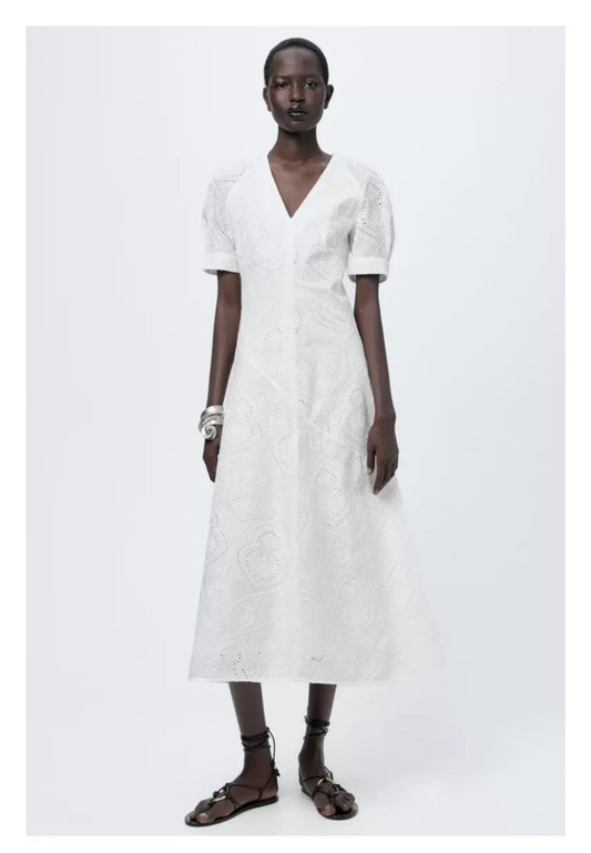 Vestido blanco midi manga corta