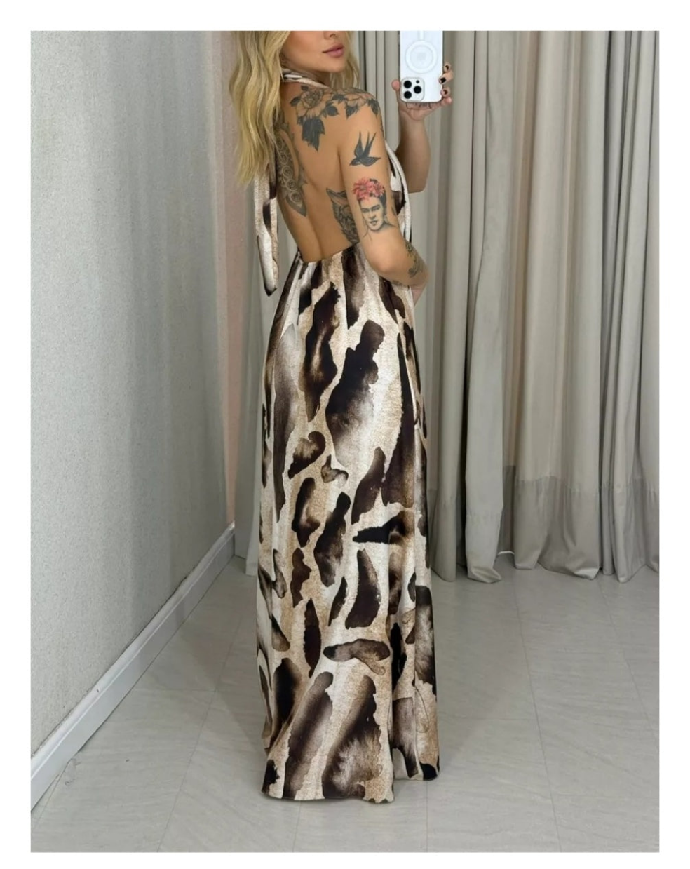 Vestido animal print halter largo