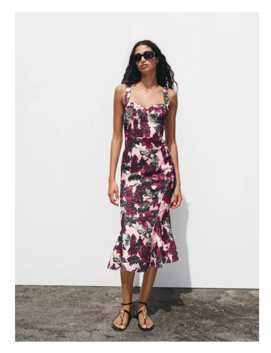 Vestido floral rosa morado