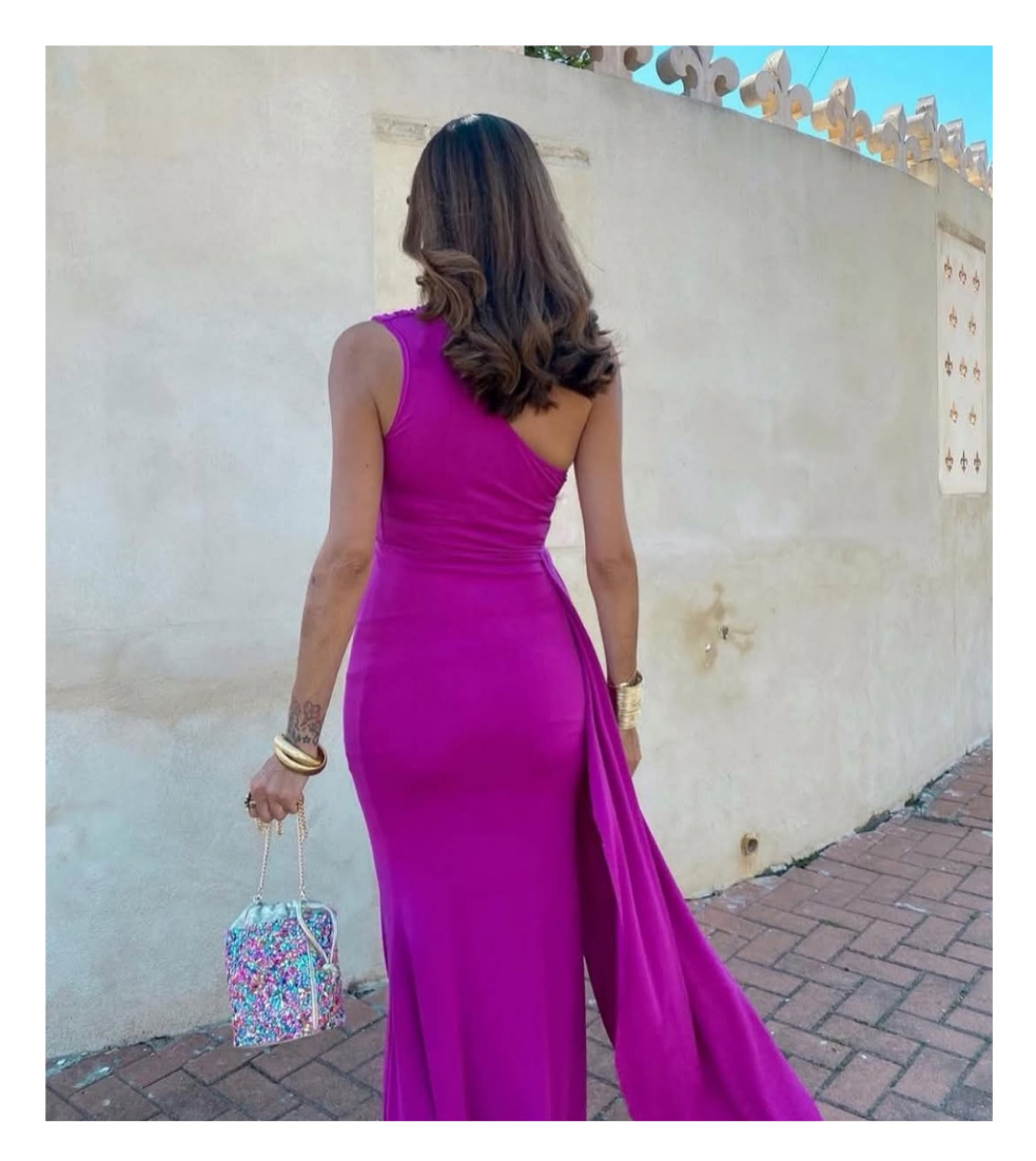 Vestido morado 1 hombro