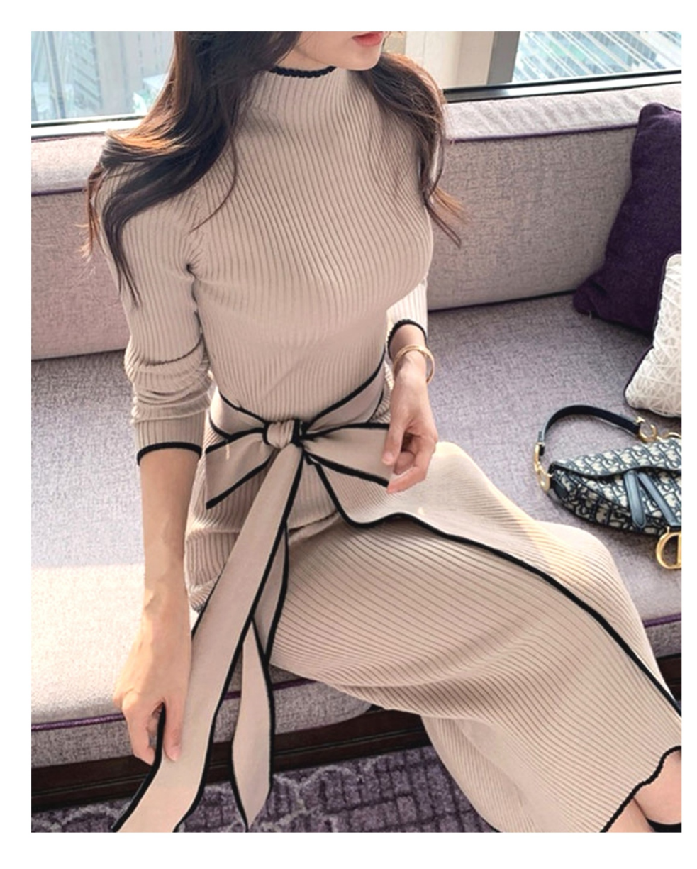 Vestido tejido punto beige