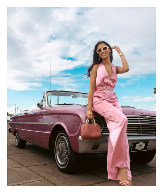 Jumpsuit rosa satinado