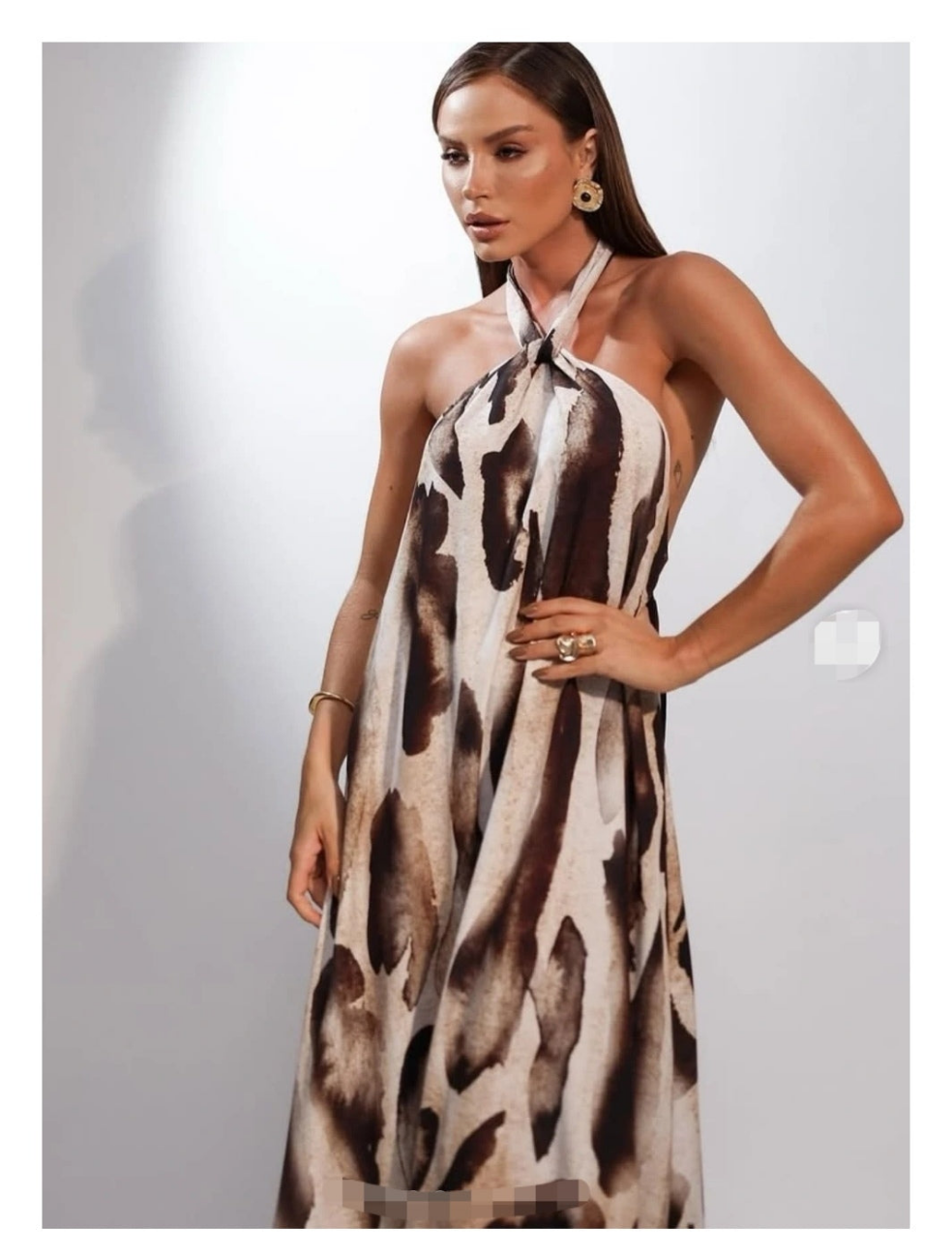 Vestido animal print halter largo