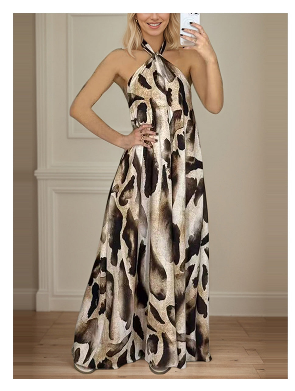 Vestido animal print halter largo