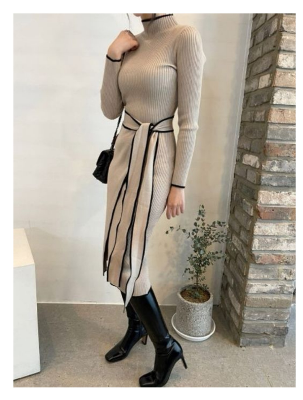 Vestido tejido punto beige