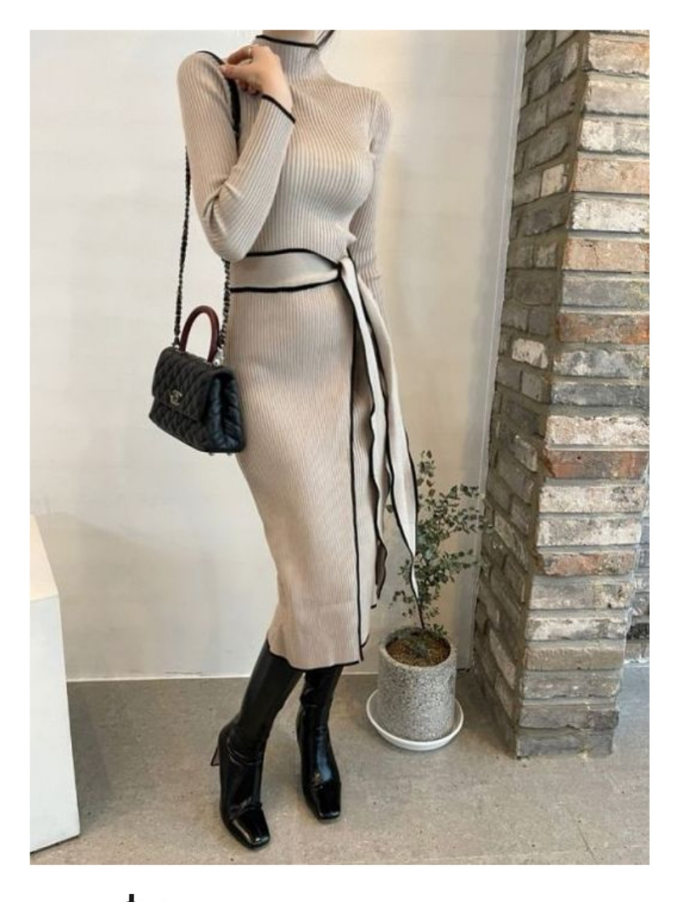 Vestido tejido punto beige