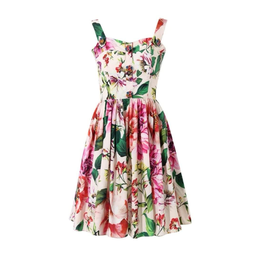 Vestido corto flores rosas