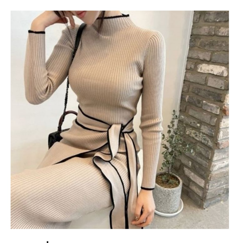 Vestido tejido punto beige