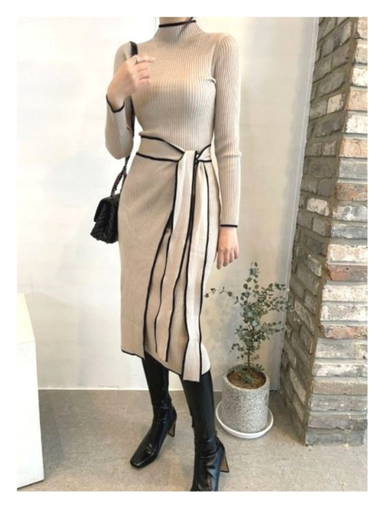 Vestido tejido punto beige