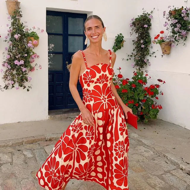 Vestido rojo tirantes midi