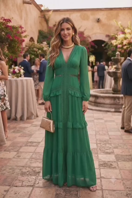Vestido verde esmeralda boho