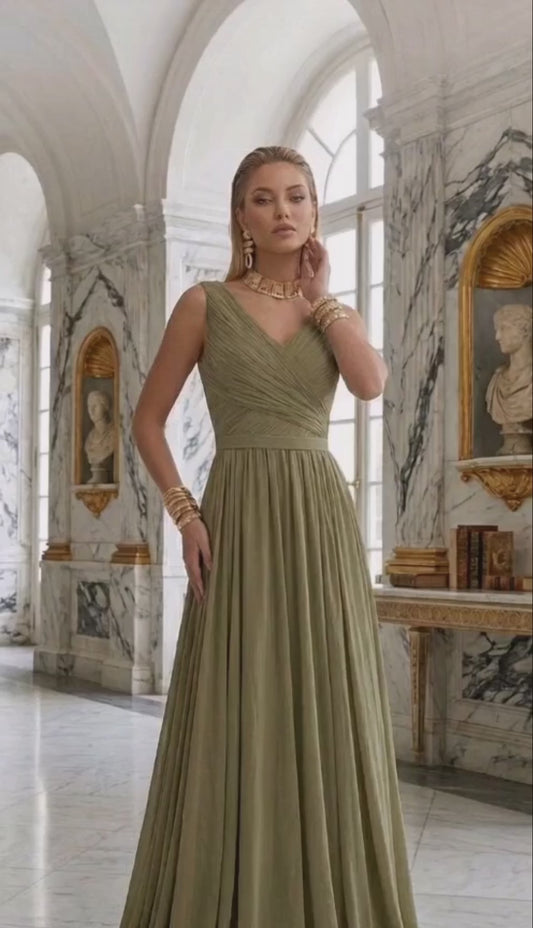 Vestido verde bambú largo