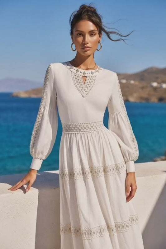 Vestido blanco midi manga larga