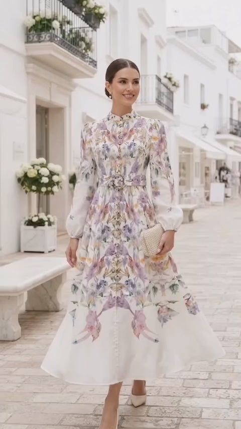 Vestido blanco con flores pastel