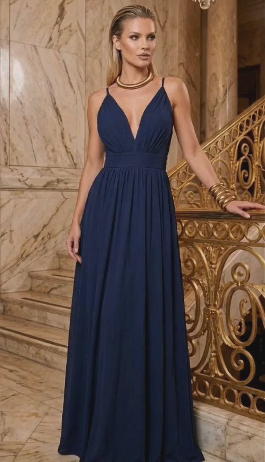 Vestido azul marino escote pronunciado