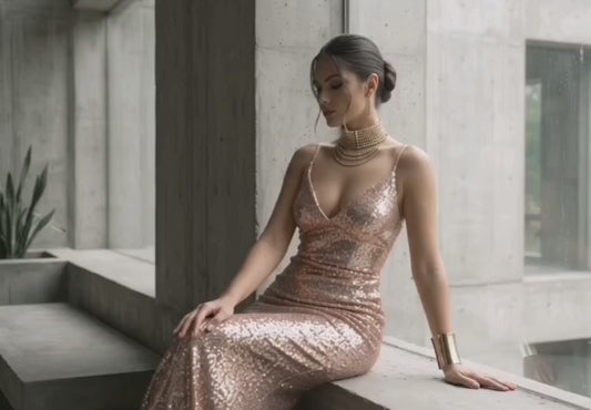 Vestido lentejuelas rose gold