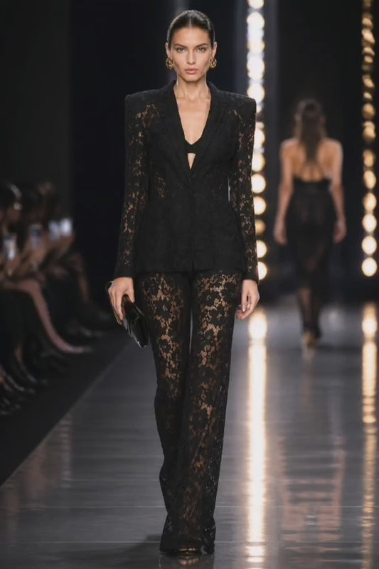 Conjunto traje sastre encaje negro