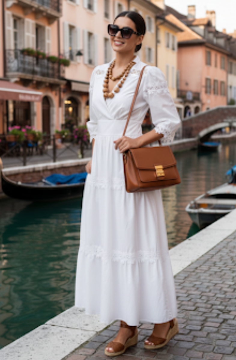 Vestido blanco midi cuello v