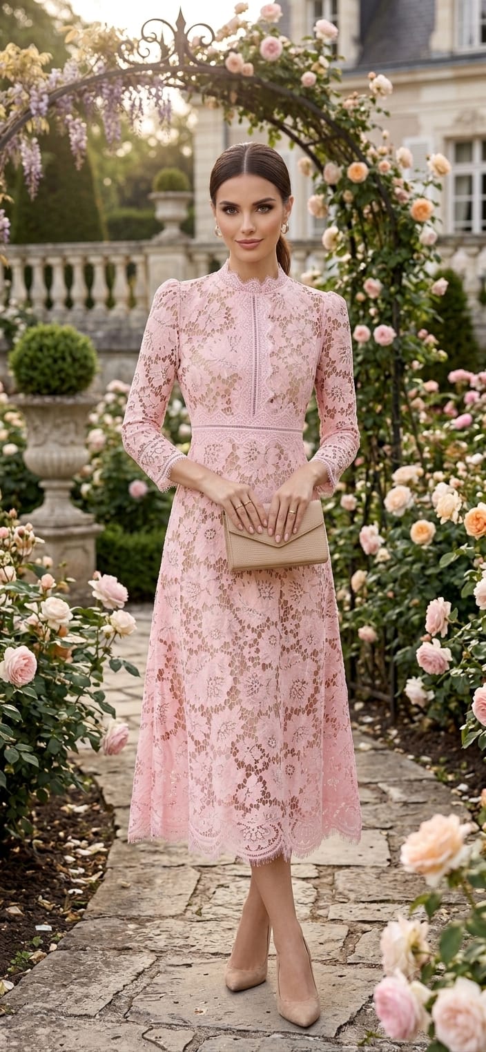 Vestido rosa palo midi recto