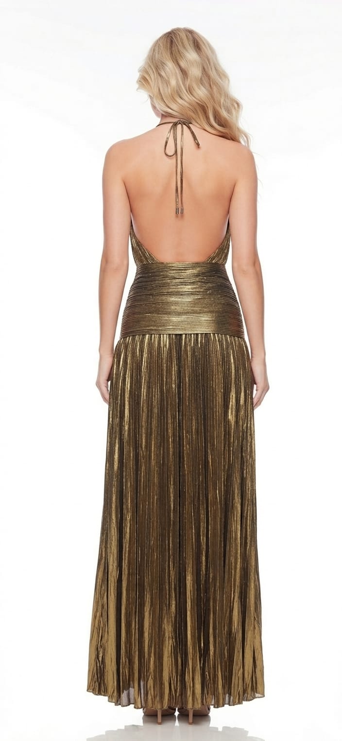 Vestido metálico oro y vino