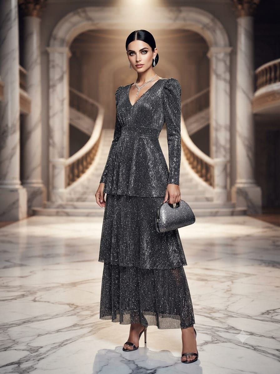 Vestido plata plomo