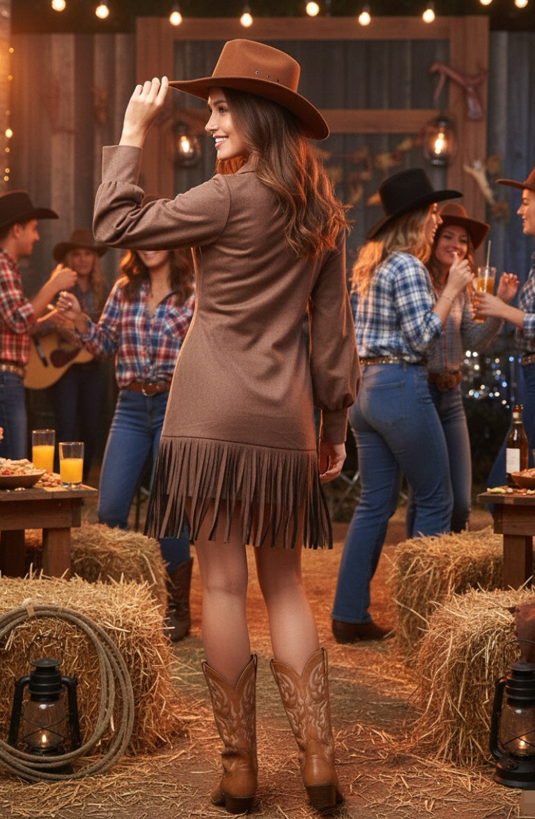 Vestido café, gamuza