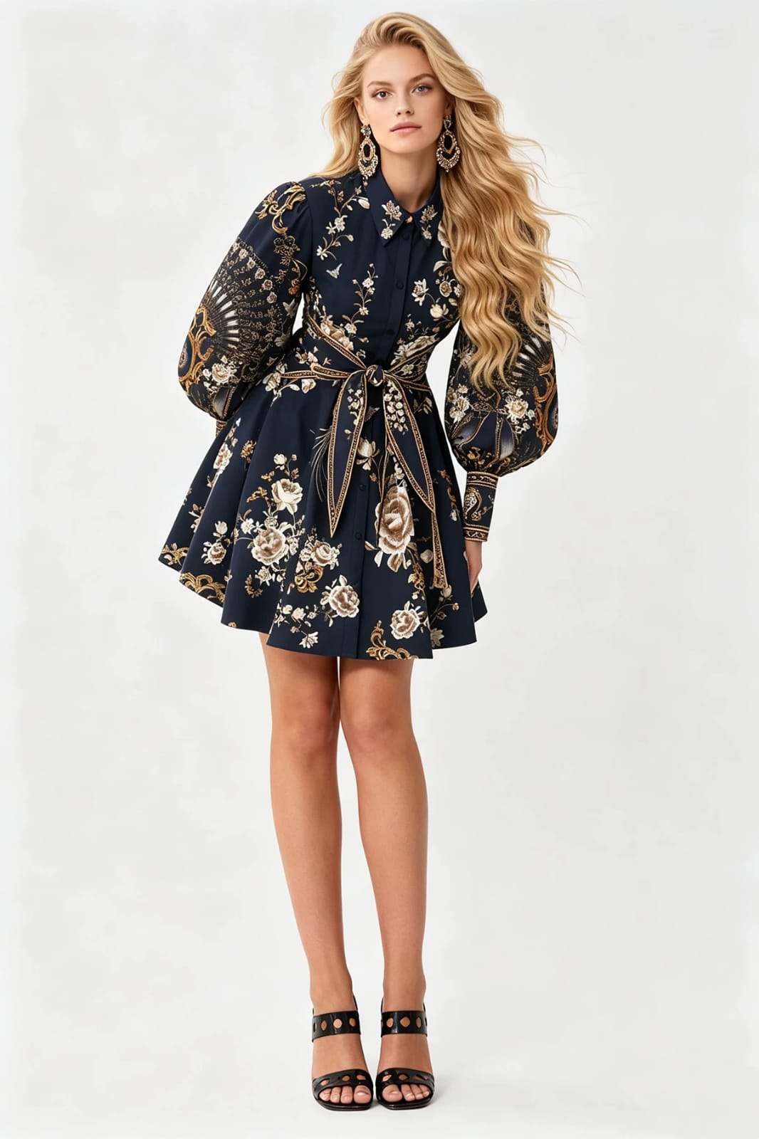 Vestido corto negro estampado