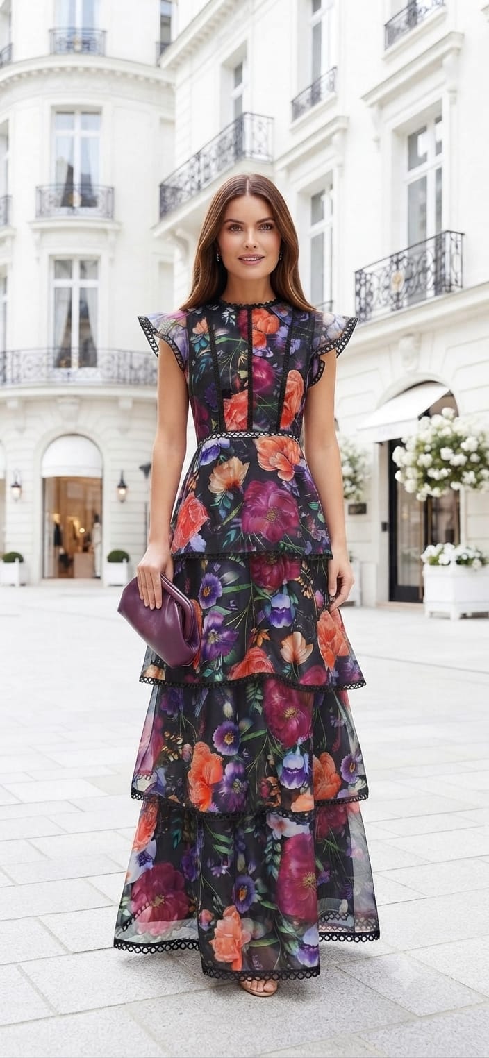 Vestido floreado negro