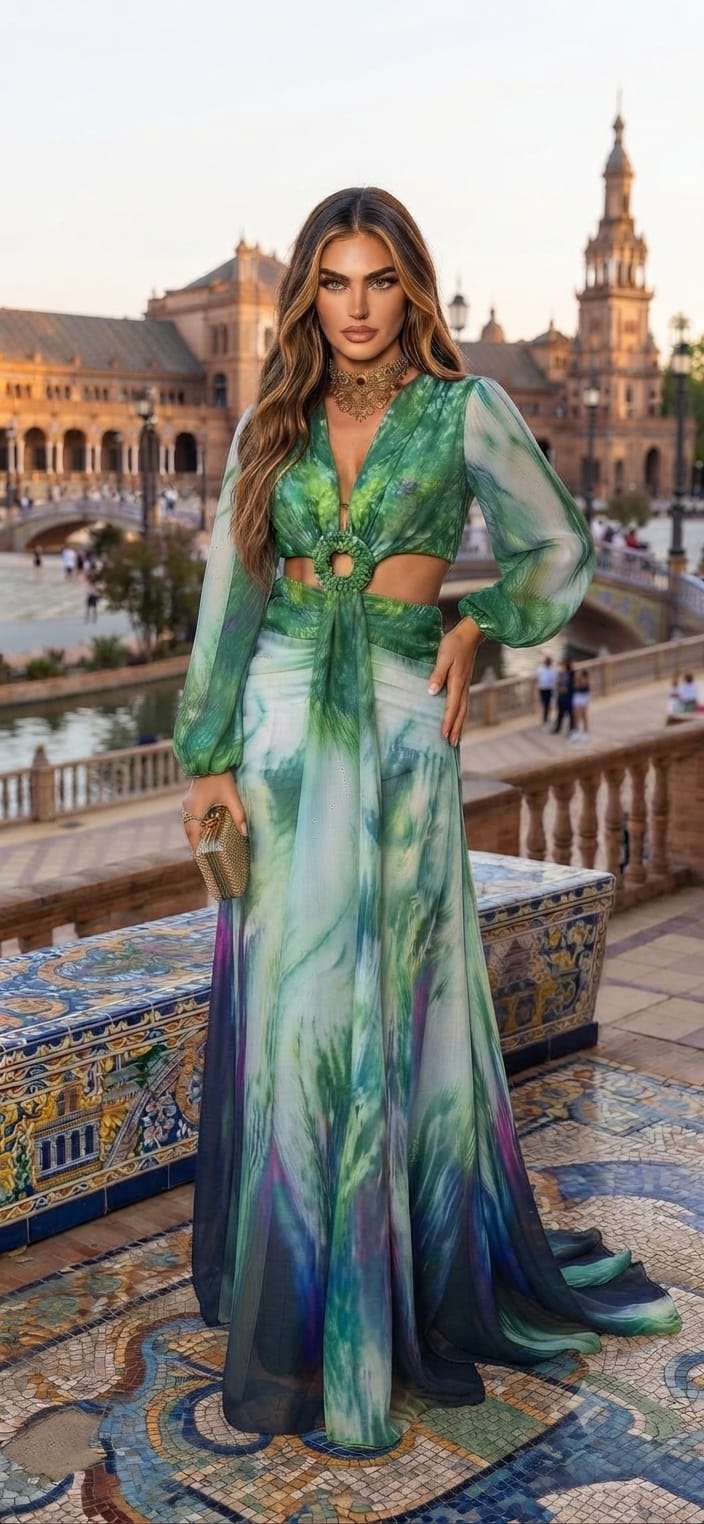 Vestido verde estampado