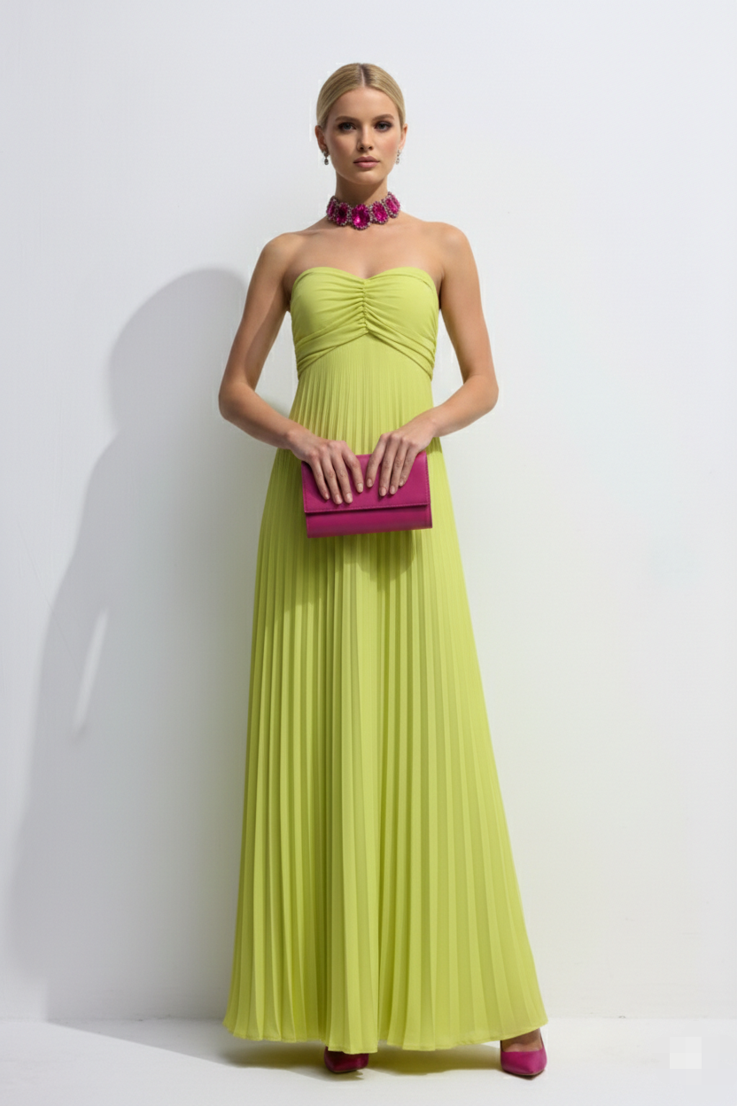 Vestido strapless amarillo limón