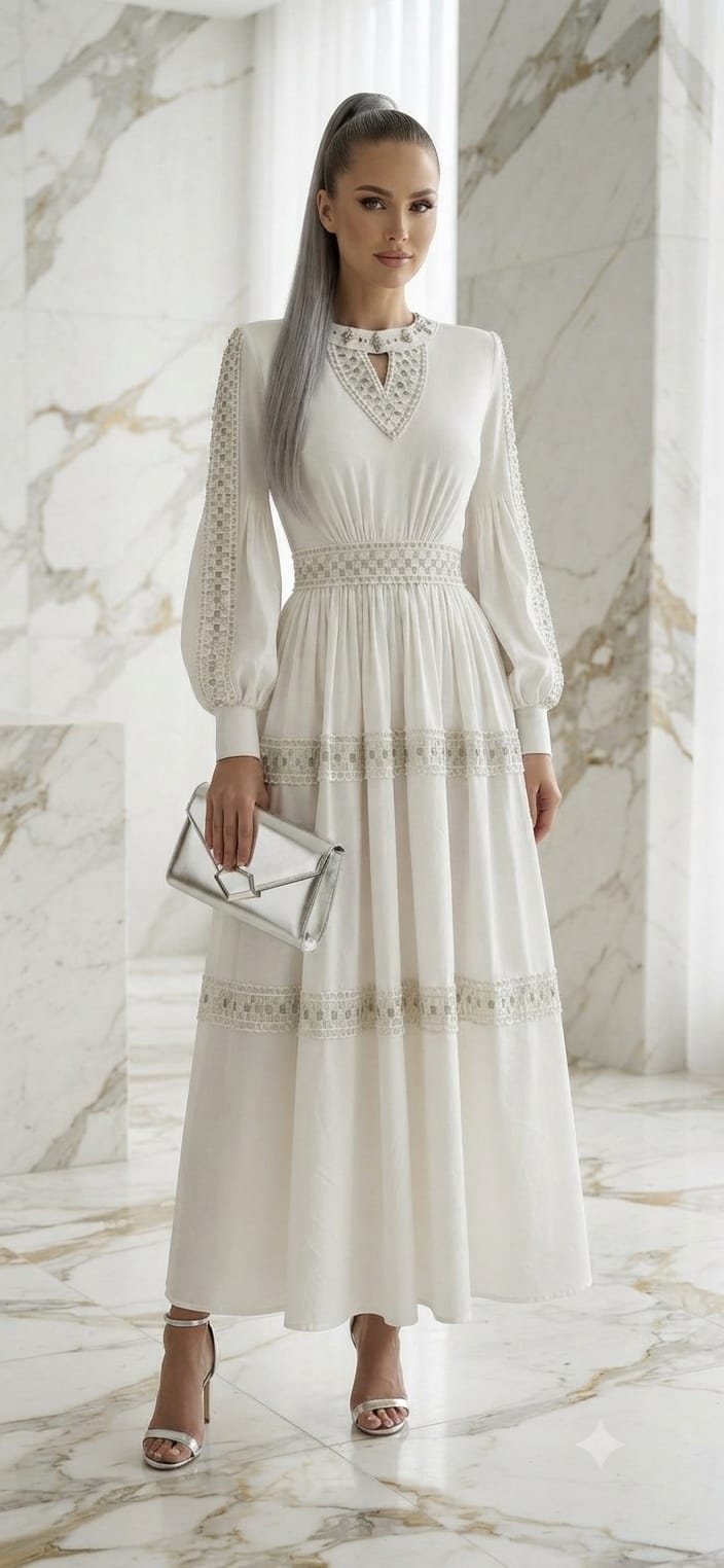 Vestido blanco midi manga larga