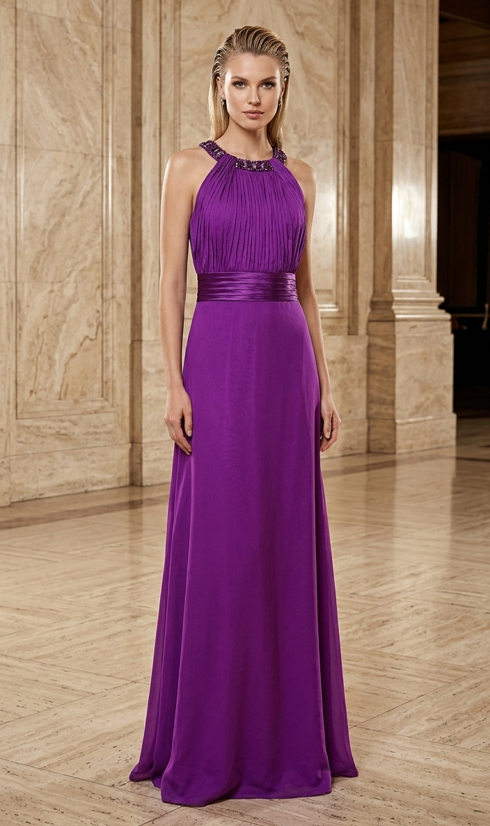 Vestido morado cardenal halter