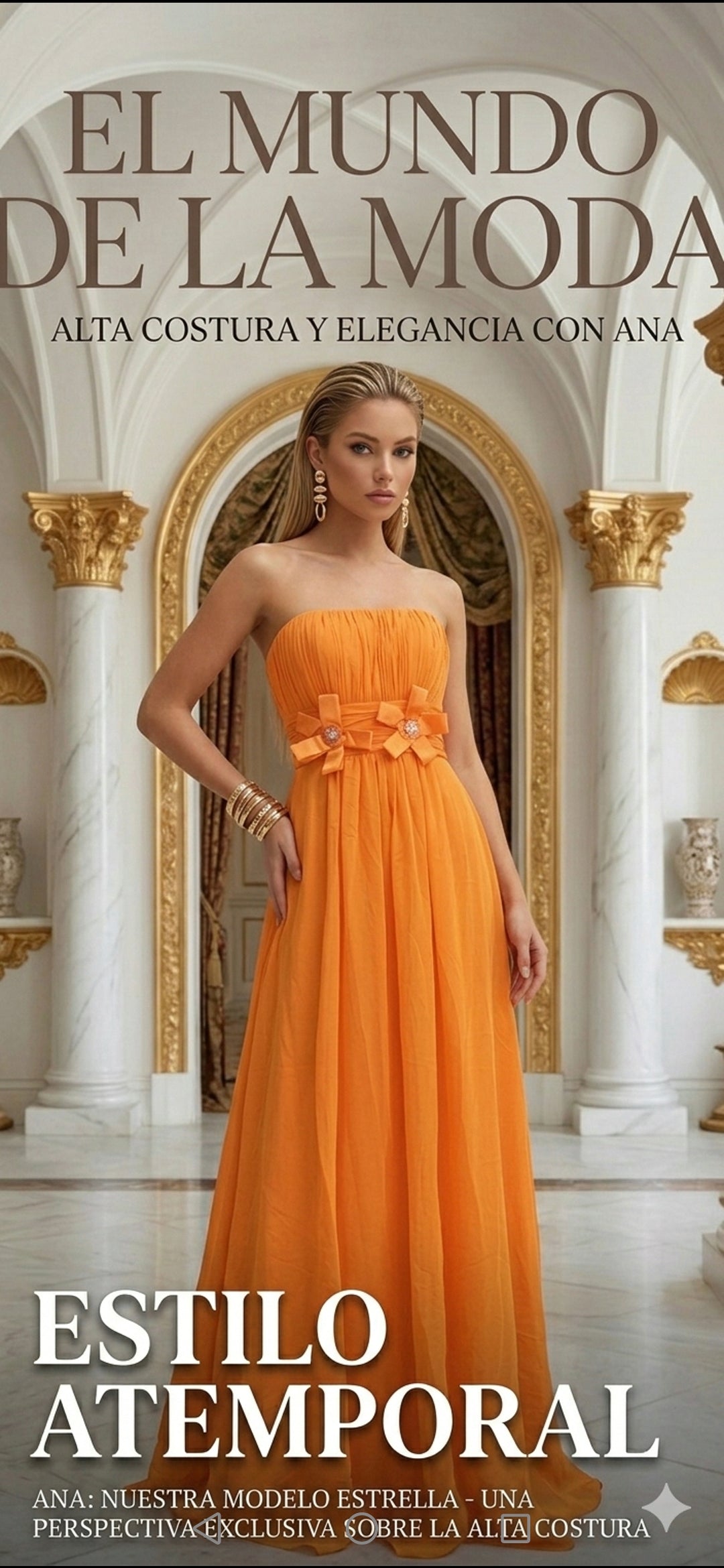 Vestido mandarina largo, straples