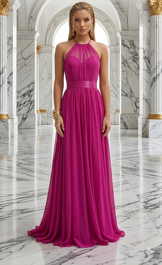 Vestido fiusha largo halter