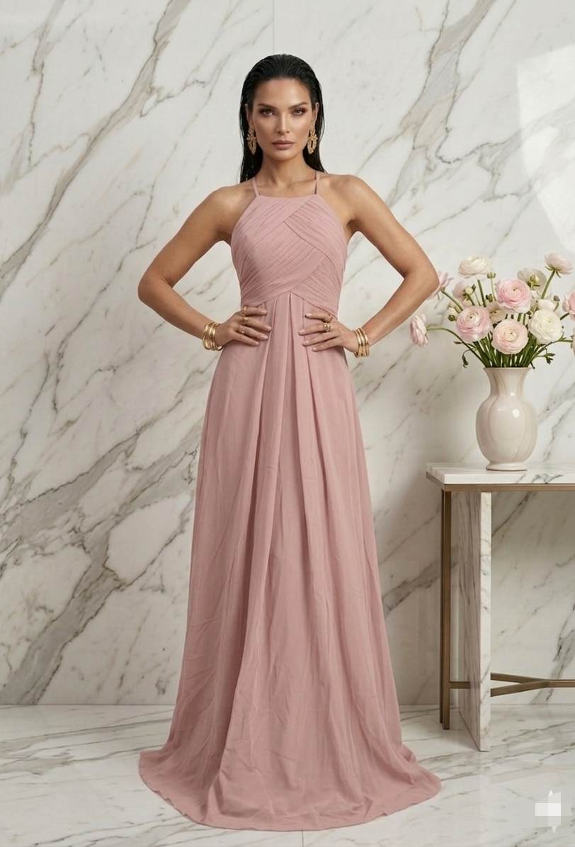Vestido palo de rosa halter