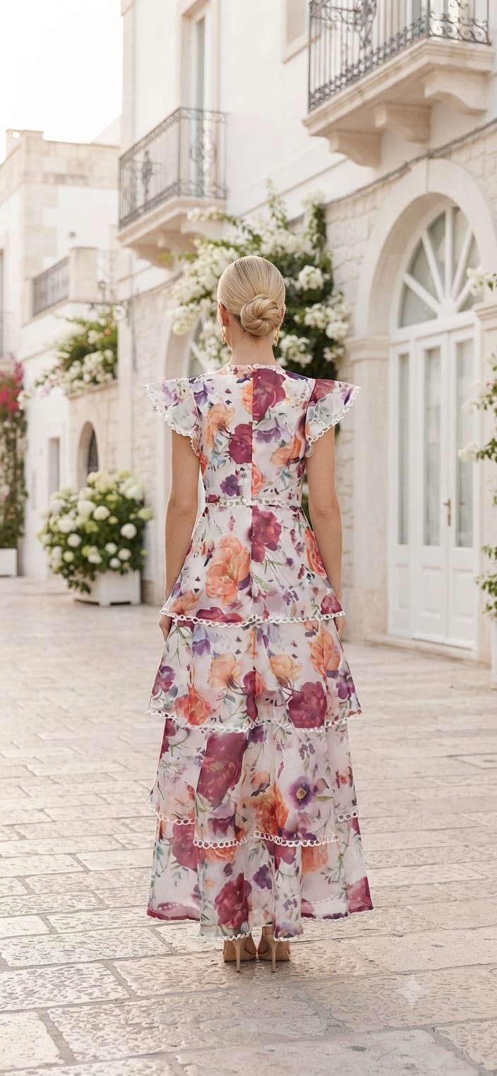 Vestido floreado fondo blanco