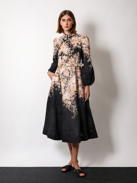 Vestido Paola negro flores midi