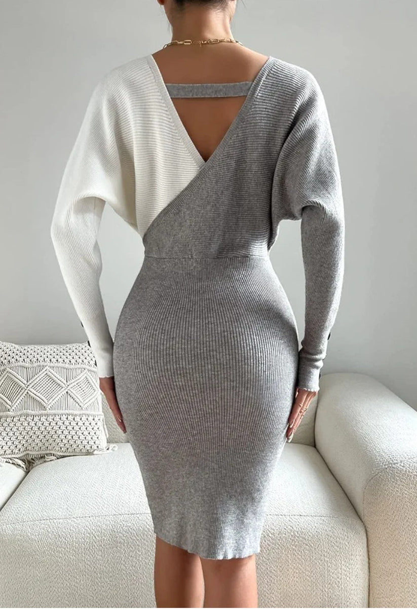 Vestido tejido gris con blanco