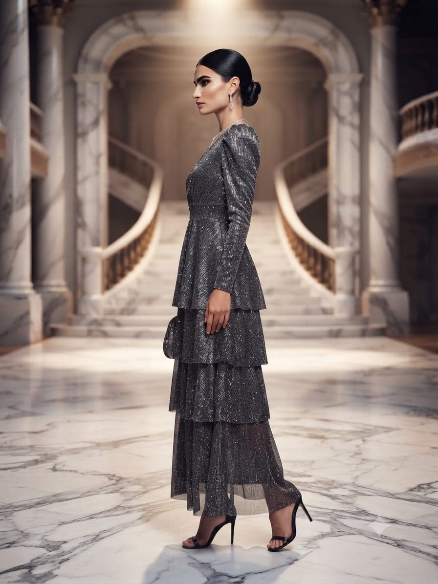 Vestido plata plomo