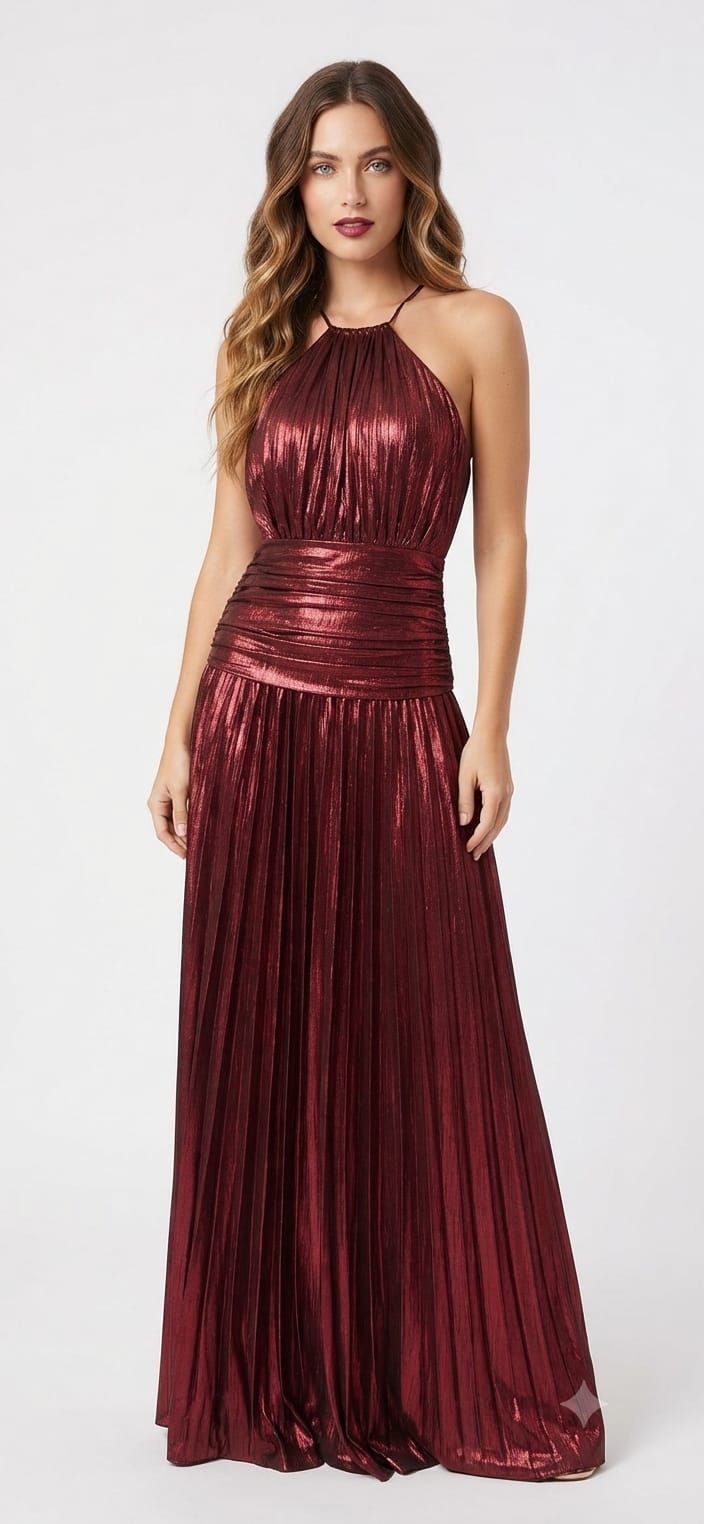 Vestido metálico oro y vino