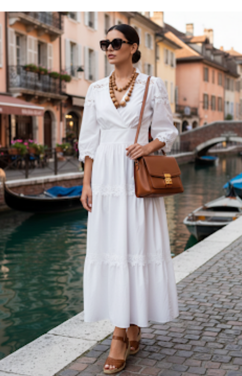 Vestido blanco midi cuello v