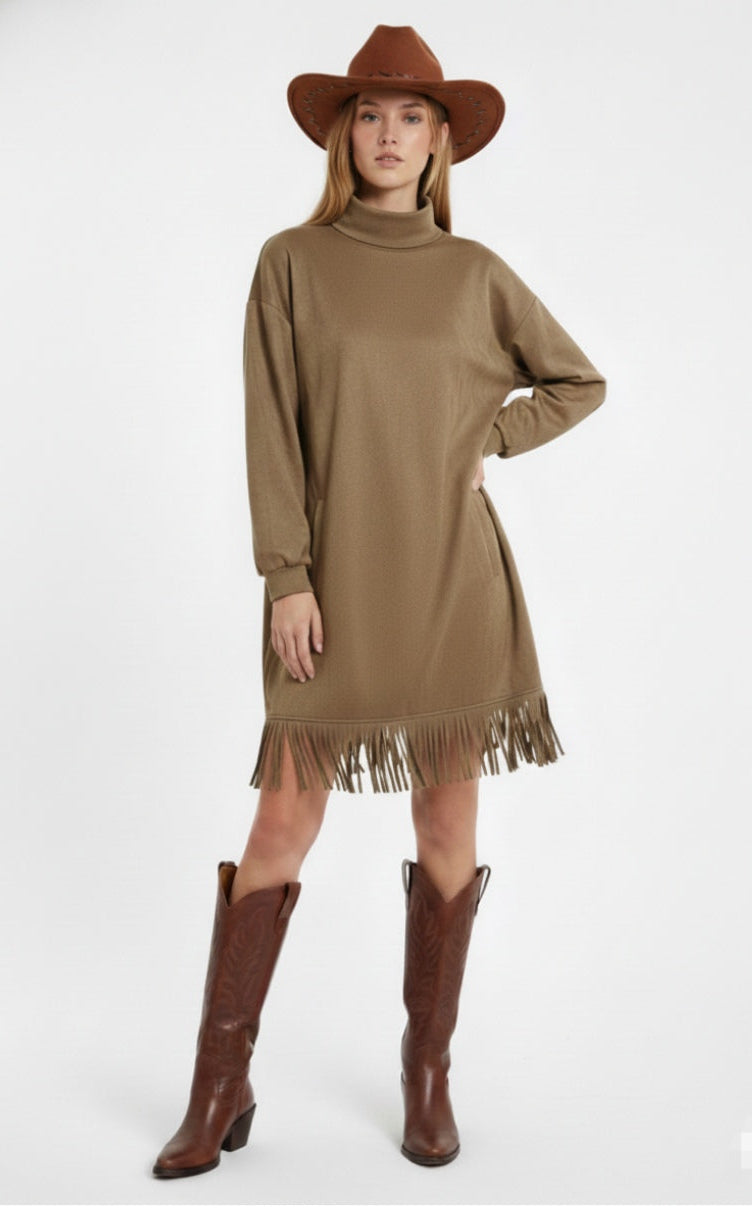 Vestido flecos verd olivo