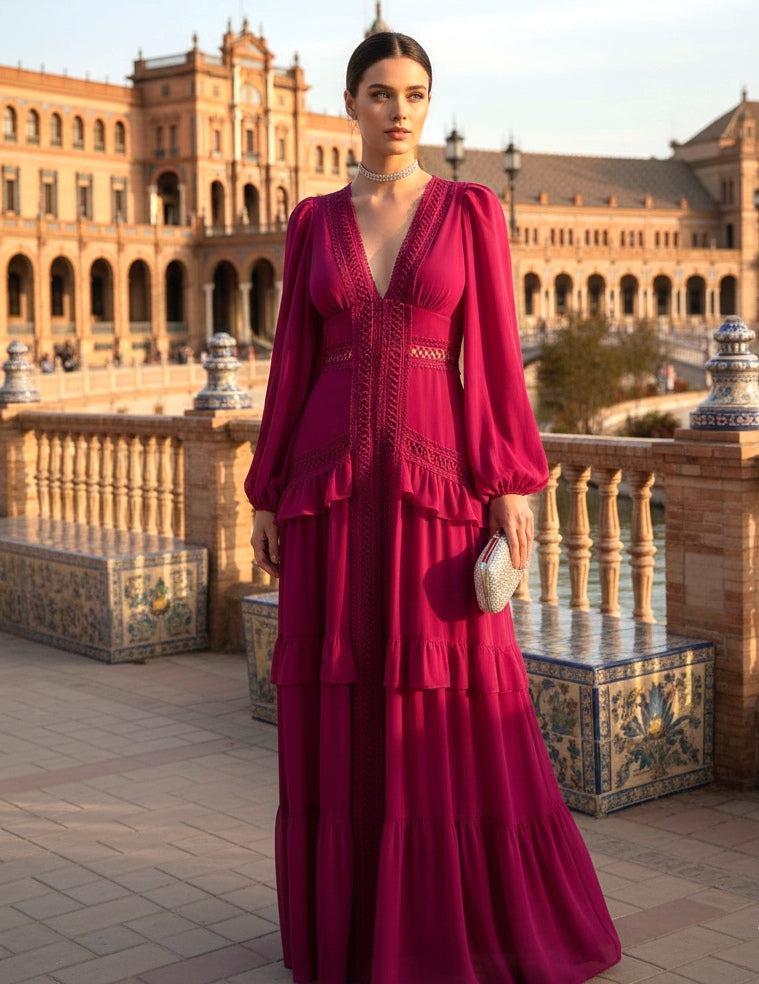 Vestido boho tinto-fiusha