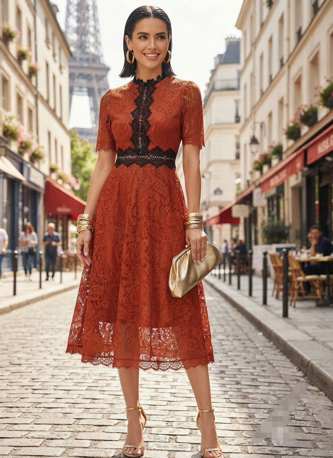 Vestido encaje terracota