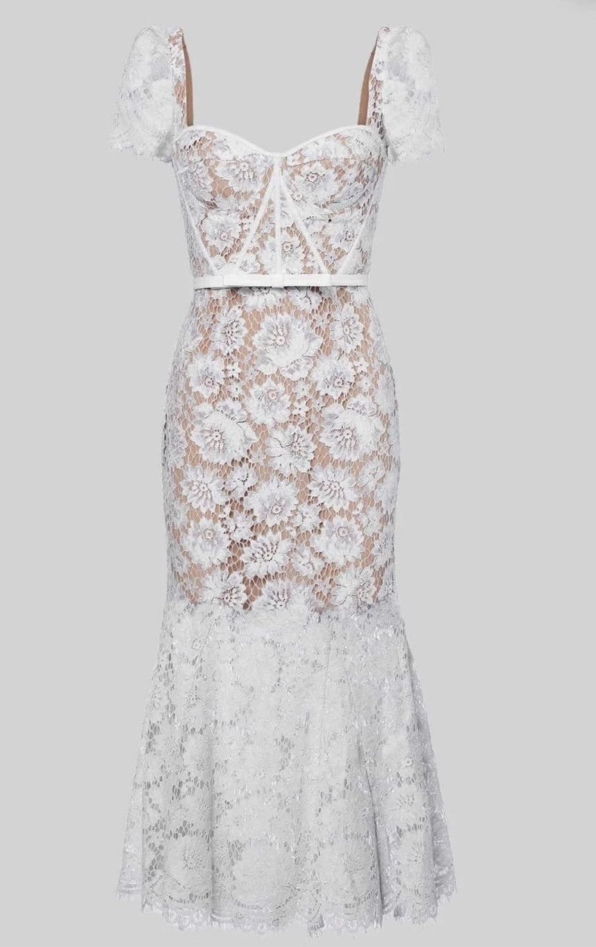 Vestido gipiur midi blanco nude