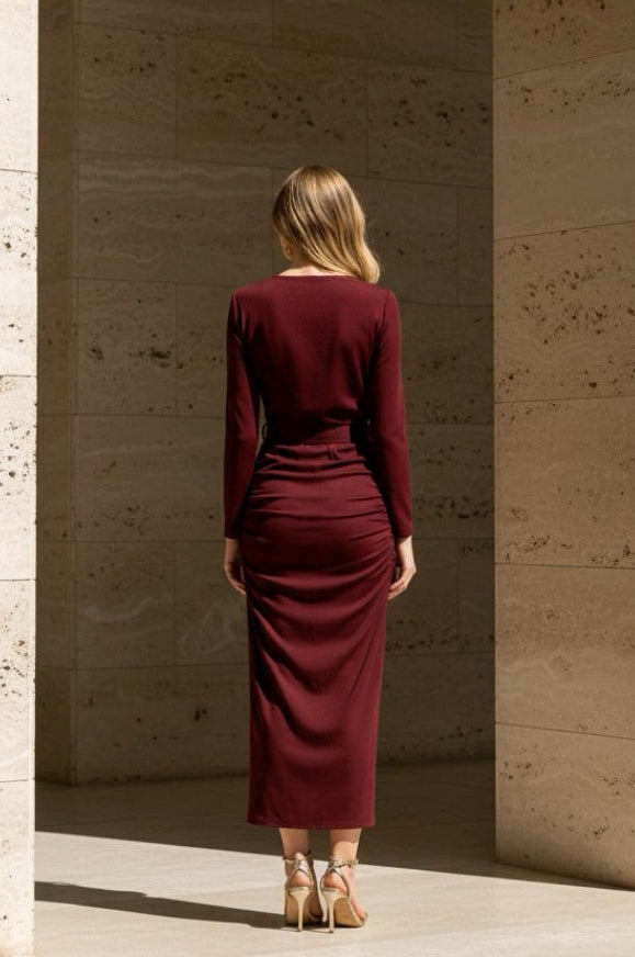Vestido color tinto midi
