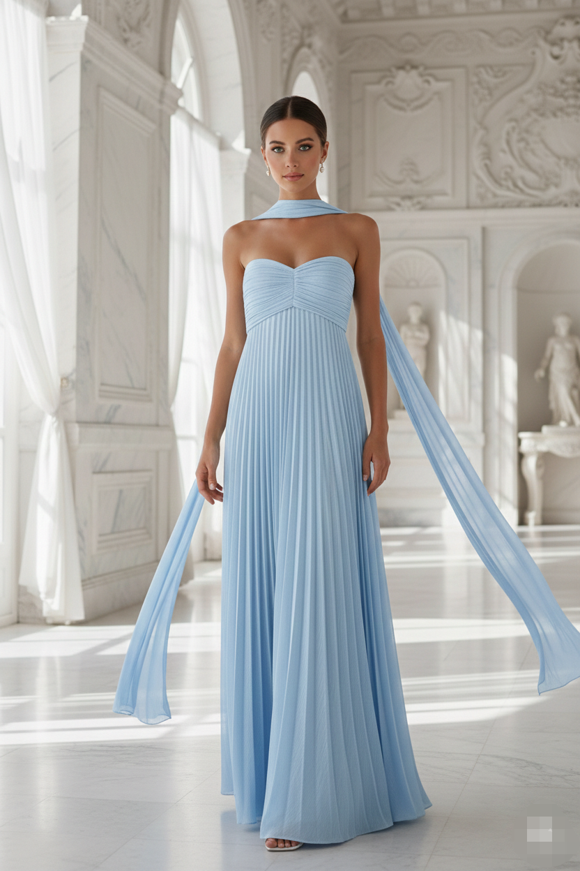 Vestido strapless azul claro