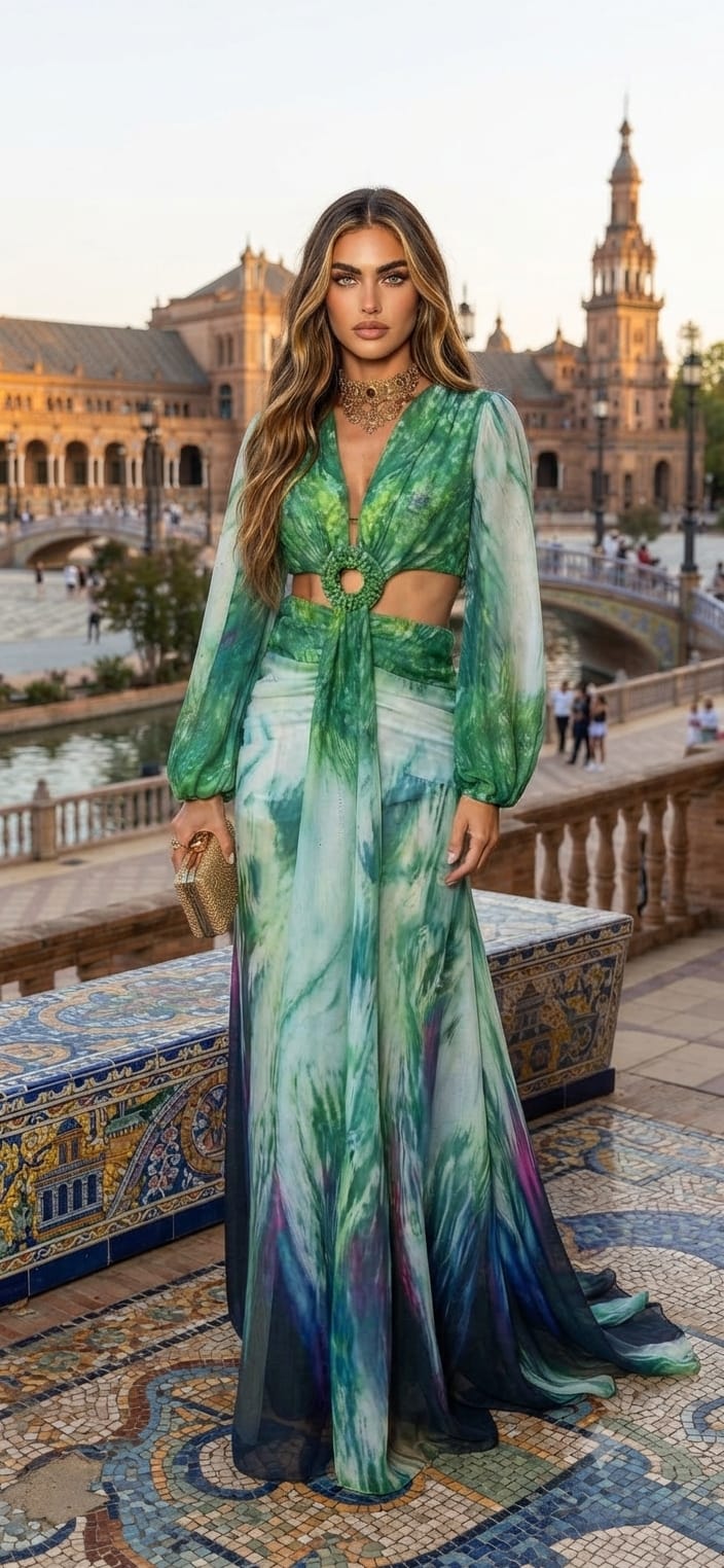Vestido verde estampado