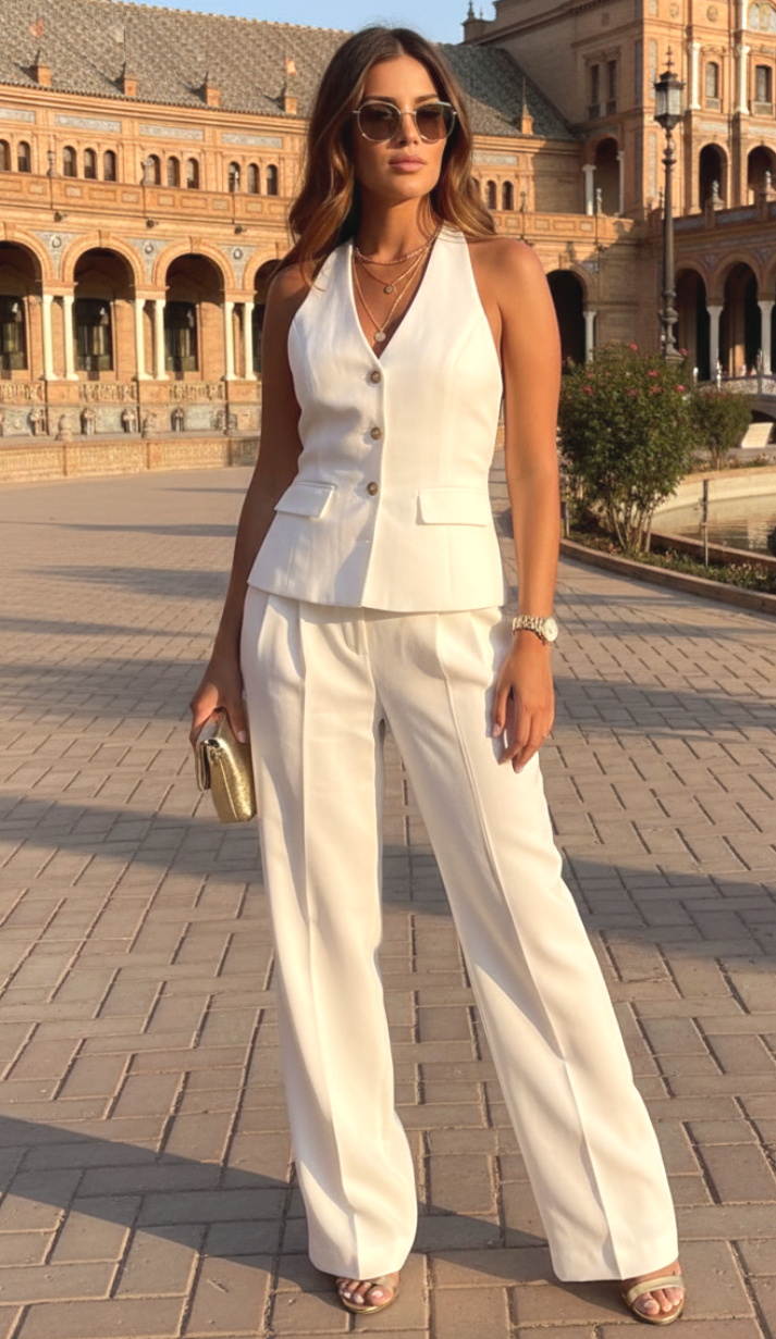 Conjunto chaleco y pantalón blanco