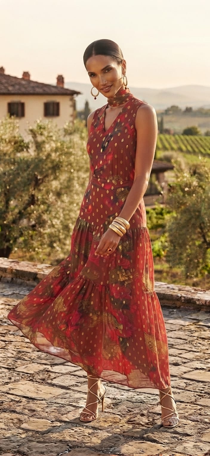 Set falda y blusa naranja quemado